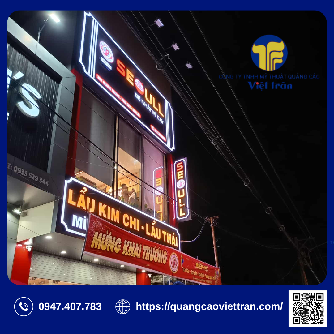 Thi công bảng hiệu chính nhánh mì cay seoul
